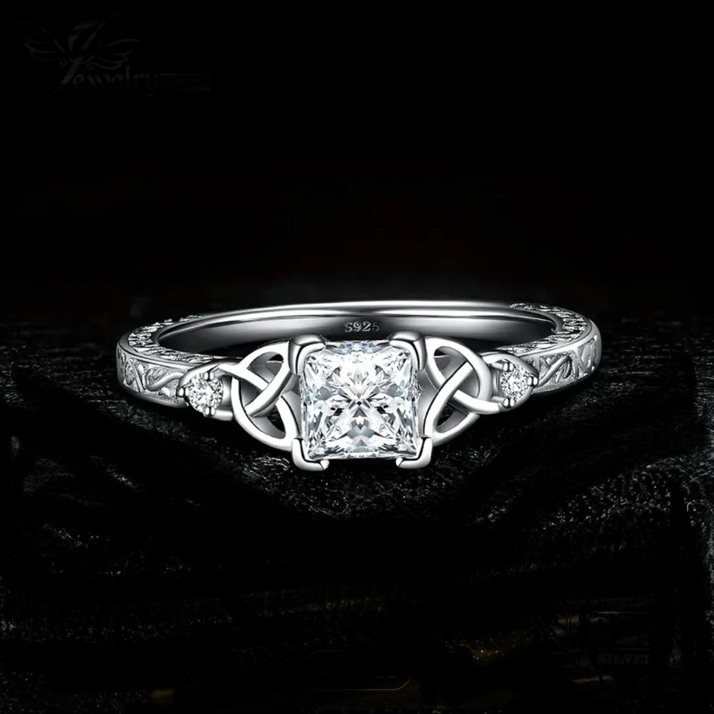 Silver Celtic-Inspired Simulated Diamond Ring